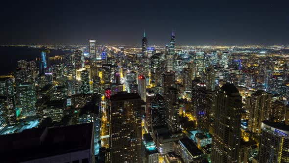 City Of Chicago Skyline Aerial At Night