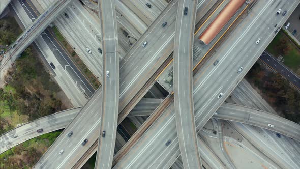 AERIAL Spectacular Overhead Shot of Judge Pregerson Interchange Showing Multiple Roads Bridges alt