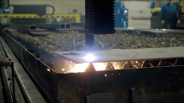 Plasma cutting of metal at the factory