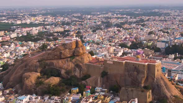 Rock fort in Trichy, India, 4k aerial footage alt