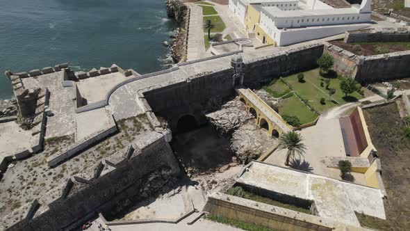 Fortaleza de Peniche, irregular shape fortress in Peniche, Portugal. Aerial view