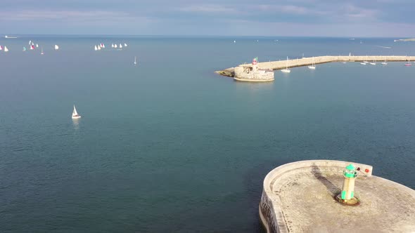 Aerial View of Sailing Boats, Ships and Yachts in Dun Laoghaire Marina Harbour, Ireland