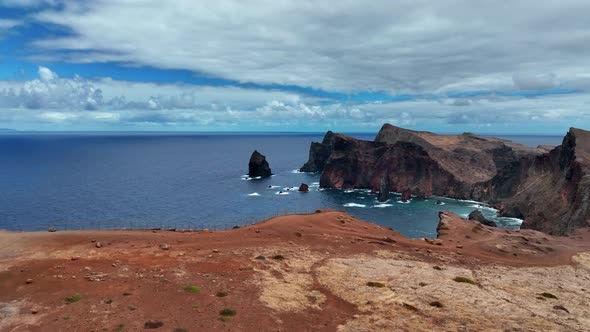 Fly Over Miradouro da Ponta do Rosto Overlooking Ponta do Castelo In Madeira Island, Portugal. Aeria alt