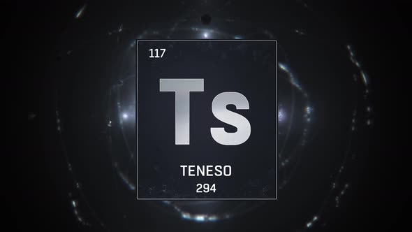 Tennessine as Element 117 of the Periodic Table on Silver Background in Spanish Language