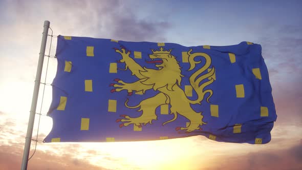 FrancheComte Flag France Waving in the Wind Sky and Sun Background alt