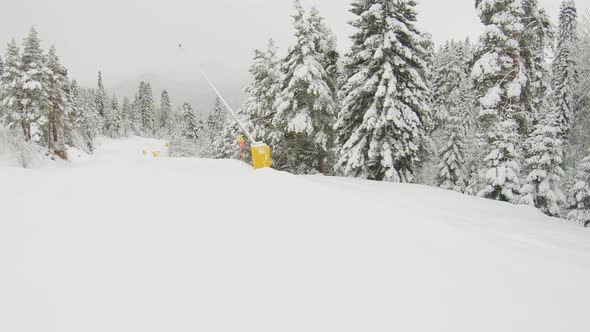 Firstperson View Snowboarder on Snowboard Running Down the Slope in Ski Resort alt