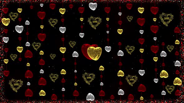 Romantic 3d Background With Glowing Hearts And Shiny Particles