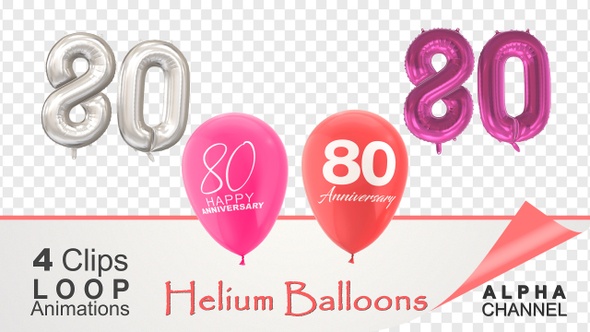 80 Anniversary Celebration Helium Balloons Pack
