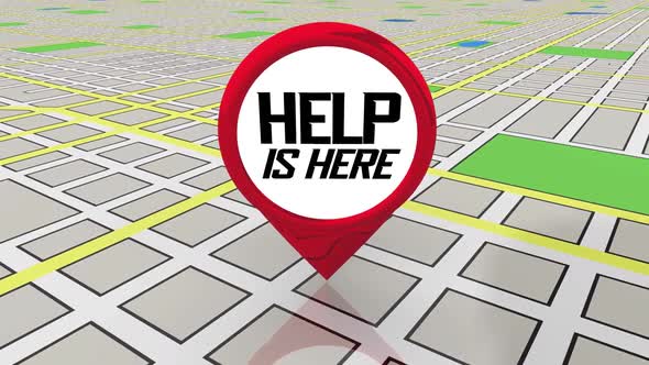 Help Is Here Map Pin Location Get Assistance Support 3d Animation alt