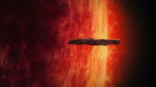 Large Space Craft Near Stormy Red Planet alt