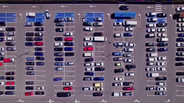 Aerial View a Large Number of Cars Different Brands Standing Parking Lot alt