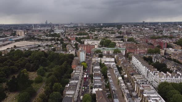 Drone View of Brompton Cemetery and the Streets of Kensington in London alt