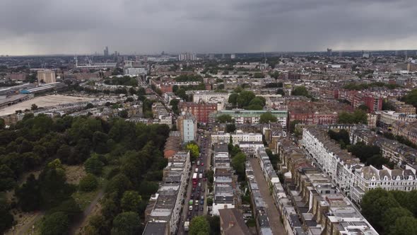 Drone View of Brompton Cemetery and the Streets of Kensington in London