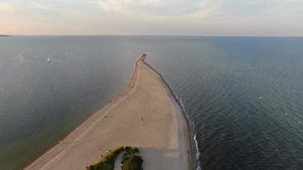 Flying over the sandbar in Rewa village at the Baltic Sea in Poland, Europe alt