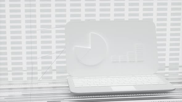 White laptop, data geometry. alt