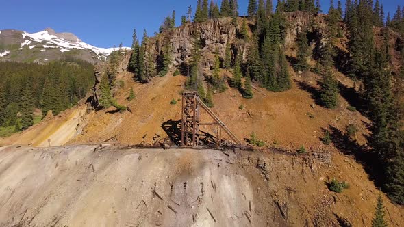Colorado Scenic Drone Shot Dilapidated Mining Structure And Tailings
