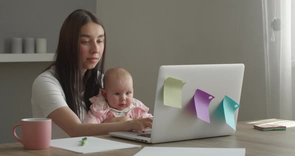 The Mother Is Working on a Laptop alt