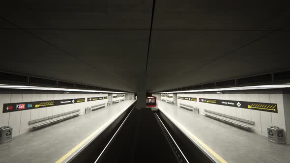 Empty Subway Train Arriving to platform in Underground Station. Transportation alt