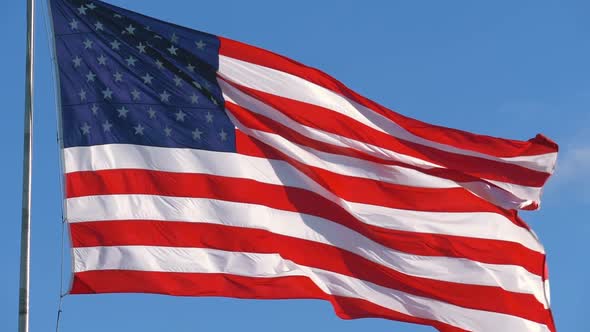 American Flag Flying in the Wind at Sunny Day alt