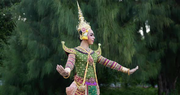 Khon performance arts acting entertainment dance traditional costume in the park alt