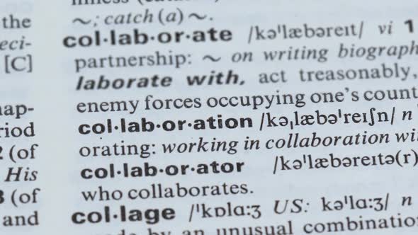 Collaboration Word Definition Pointed in Dictionary, Mutual Project, Cooperation alt