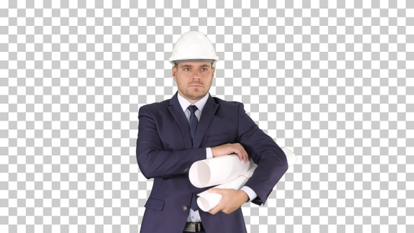 Concept of Start up Business Architects, Engineer Holding Blueprint alt