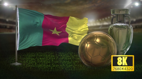 8K Cameroon Flag with Football And Cup Background Loop alt