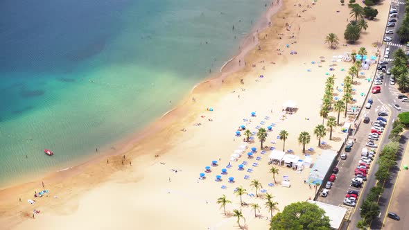 Aerial View of Las Teresitas Beach San Andres Village and Mountains of Tenerife alt