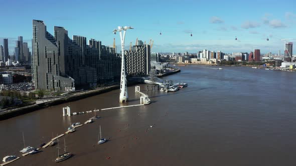 Aerial View of Emirates Air Line Cable Cars in London alt