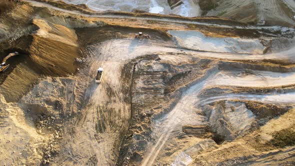 Aerial View of Open Pit Mining Site of Limestone Materials for Construction Industry with Excavators alt