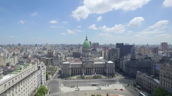 Aerial Drone Scene of Congress of the Argentine Nation at Buenos Aires, Traveling out. Aerial view alt