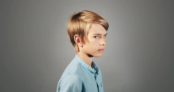 Boy Turning Portrait Isolated