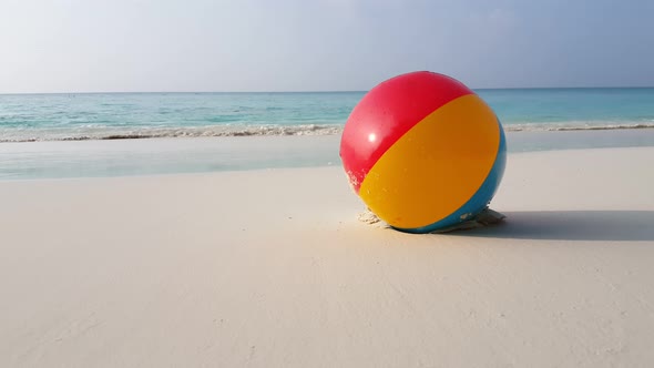 Natural drone tourism shot of a paradise sunny white sand beach and blue water background in vibrant alt
