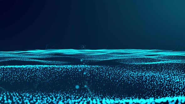 cyan color particle wave background animation. Abstract digital particle wave animation. Vd 1959