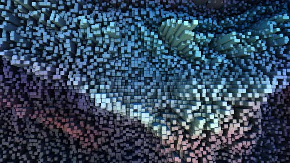 3d abstract landscape of dark blue color. textured surface in the form of cubes waves like the sea