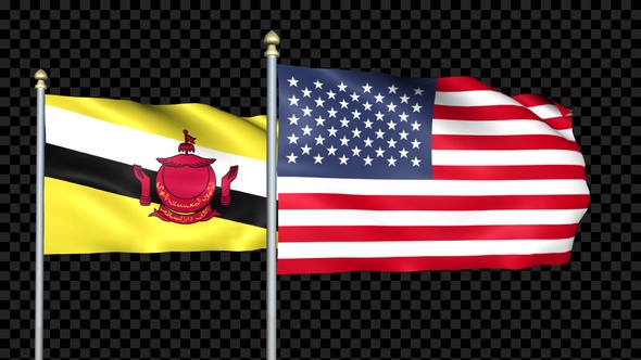 Brunei And United States Two Countries Flags Waving alt