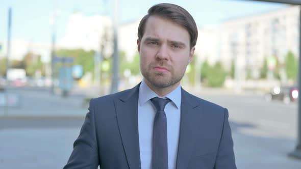 Portrait of Angry Businessman Fighting Outdoor alt