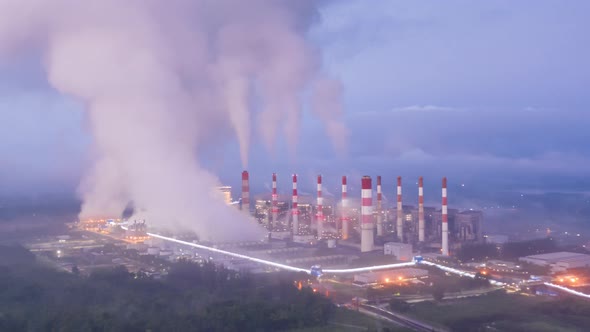 Steam or mist over Aerial view of Mae Moh Coal Power Plant.