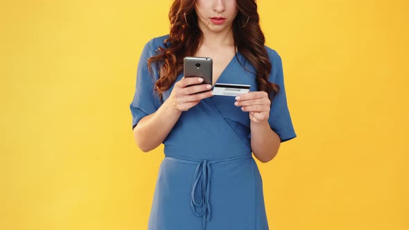 Mobile Banking Woman Using Credit Card Smartphone alt