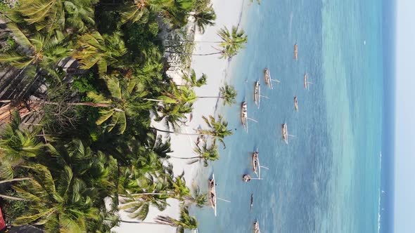 Vertical Video Boats in the Ocean Near the Coast of Zanzibar Tanzania Aerial View alt