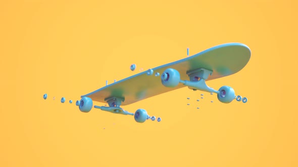 Skateboard assembly process. Elements of the board combining in order. Render 4k alt