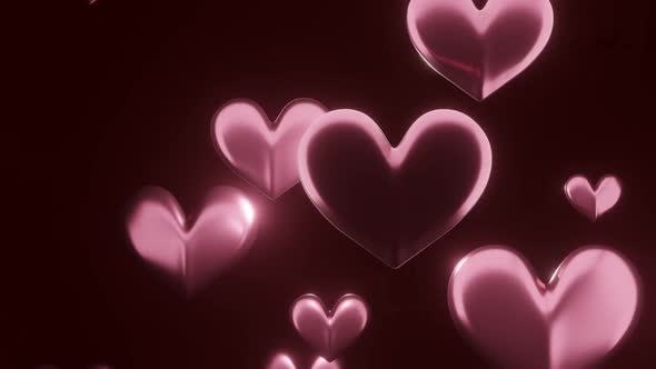 3d hearts that pulsates and moves on dark pink background