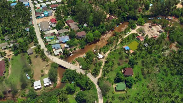 Aerial View of Thailand Village and River