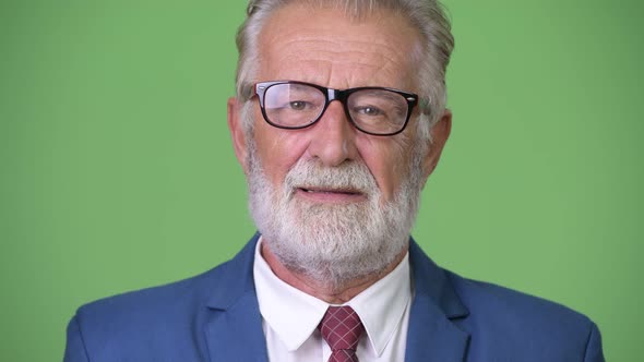 Handsome Senior Bearded Businessman Against Green Background alt