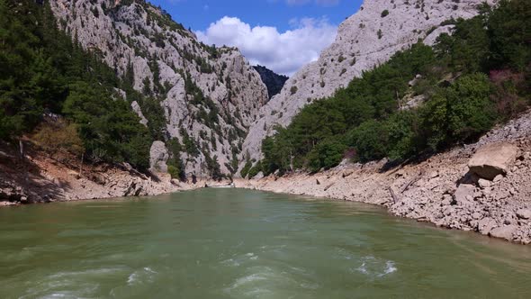 Beautiful landscape with lake with azure water in mountains.