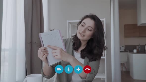 Headshot Portrait Screen View of Young Businesswoman Consult Client Online Using Webcam Conference alt