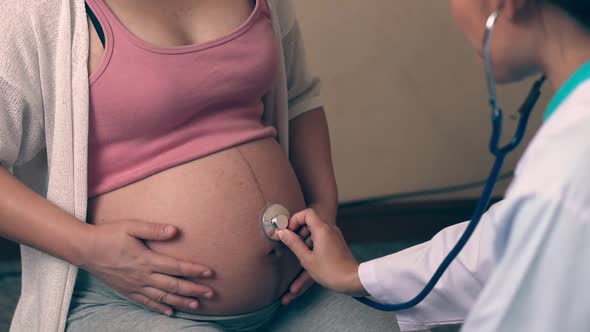 Pregnant Woman and Gynecologist Doctor at Hospital alt