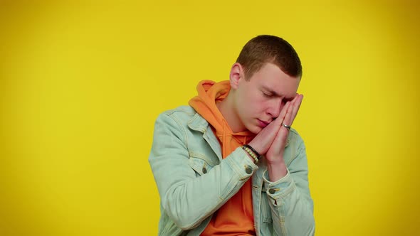 Tired Handsome Sleepy Man Yawning Feeling Somnolent Lazy Bored Gaping Suffering From Lack of Sleep alt