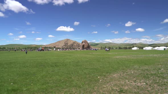 Tourist Religious Ceremony Symbol Taikhar Chuluu Rock in Arkhangai Aimag, Mongolia alt