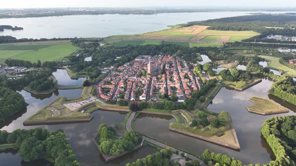 Fortified Ancient Old Historic Town of Naarden Vesting Overhead Aerial Drone View of Monumental alt